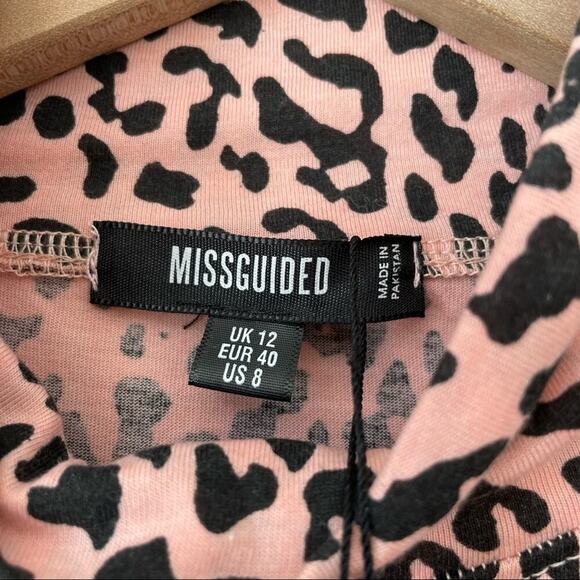 Missguided High Neck Jersey Smock Blush Pink Leopard Print Dress - Picture 7 of 8